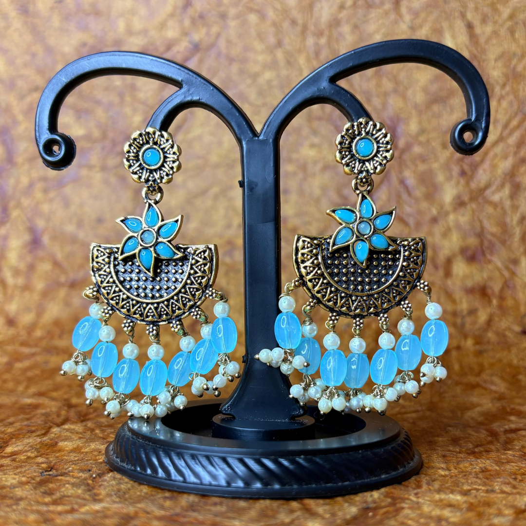 Floral Chandbali Earrings with Beads