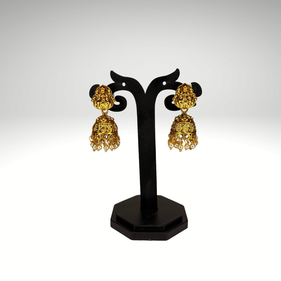 Ganesha Temple Necklace Set – Antique Gold Bridal Jewellery with Pearls (Code - DJ_018)
