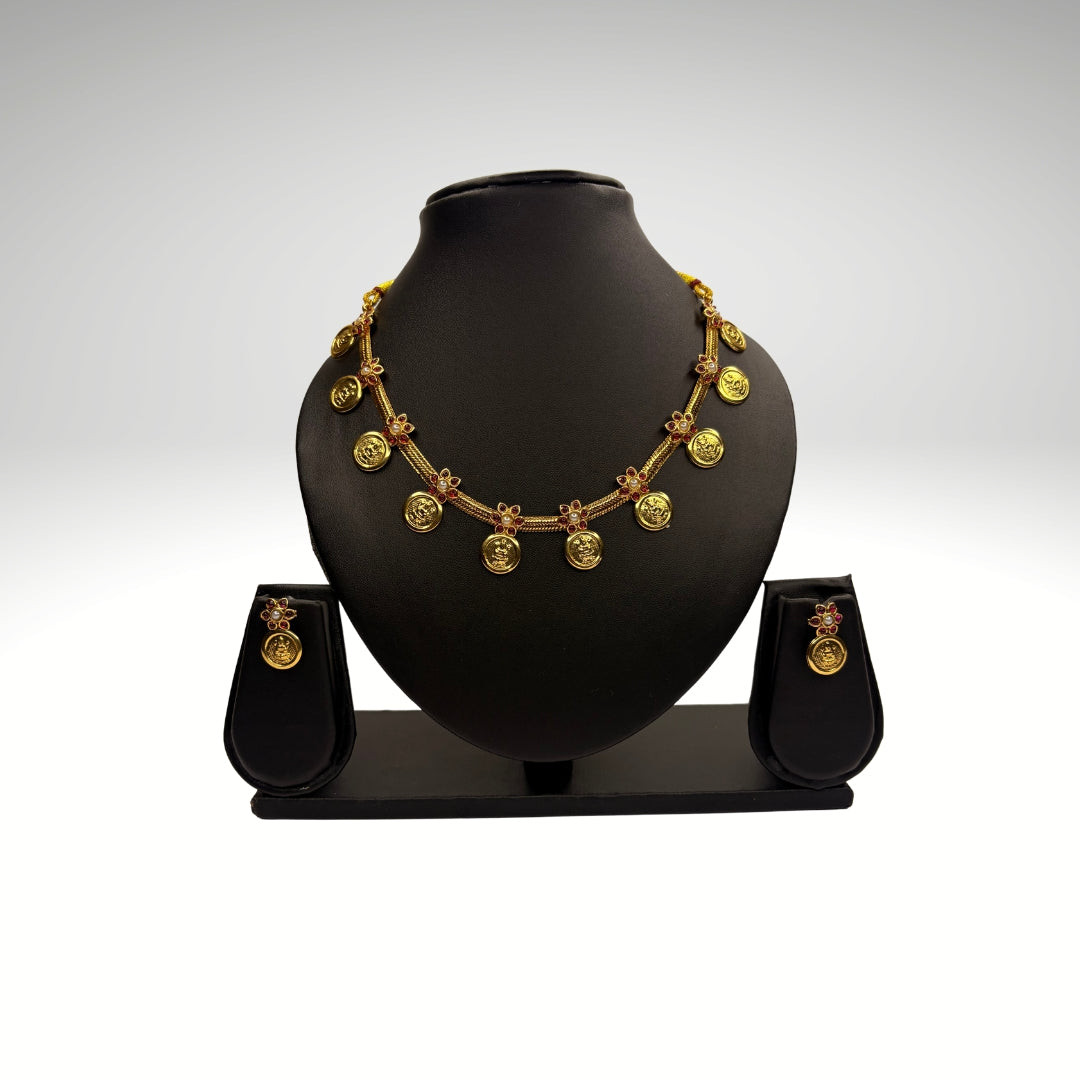 Temple Coin Necklace Set for Women – Traditional Gold Plated Jewelry (Code - DJ_017)