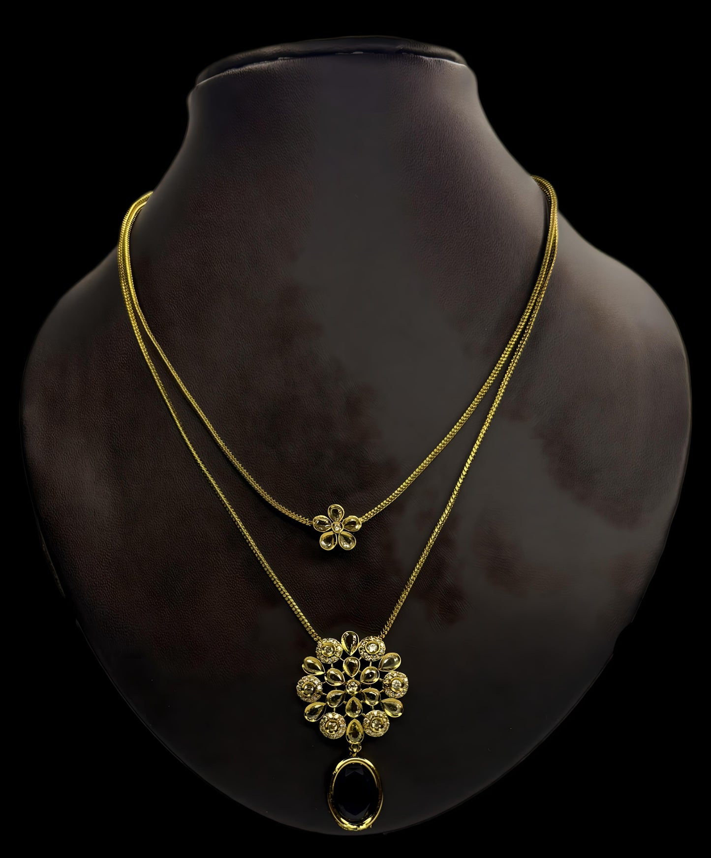 Dual-Layer Floral Pendant Necklace Set with Earrings | DJ_003