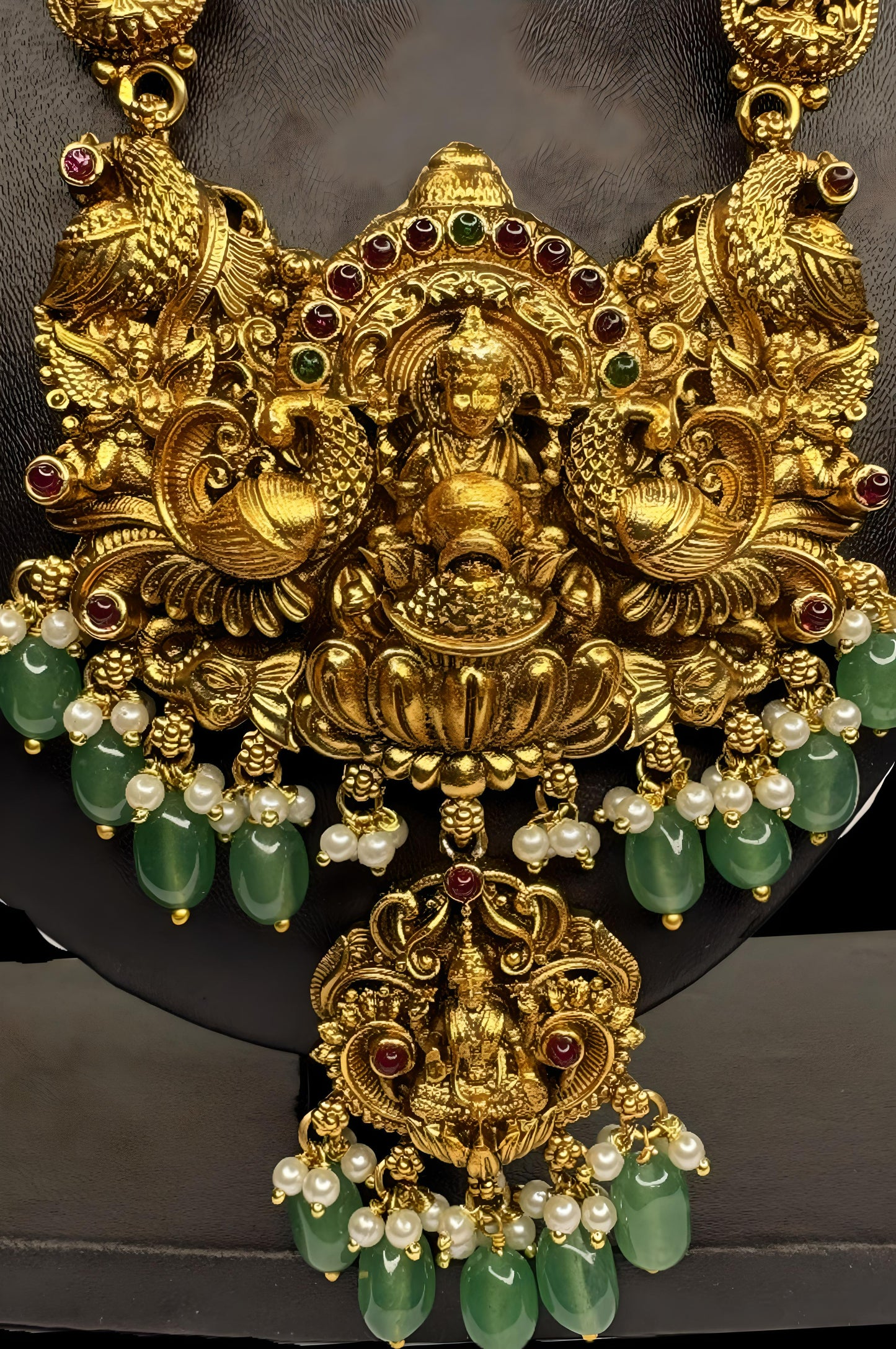 Antique Temple Jewellery Lakshmi Haram with Jhumkas – Gold Plated Bridal Set (Code - DJ_005)