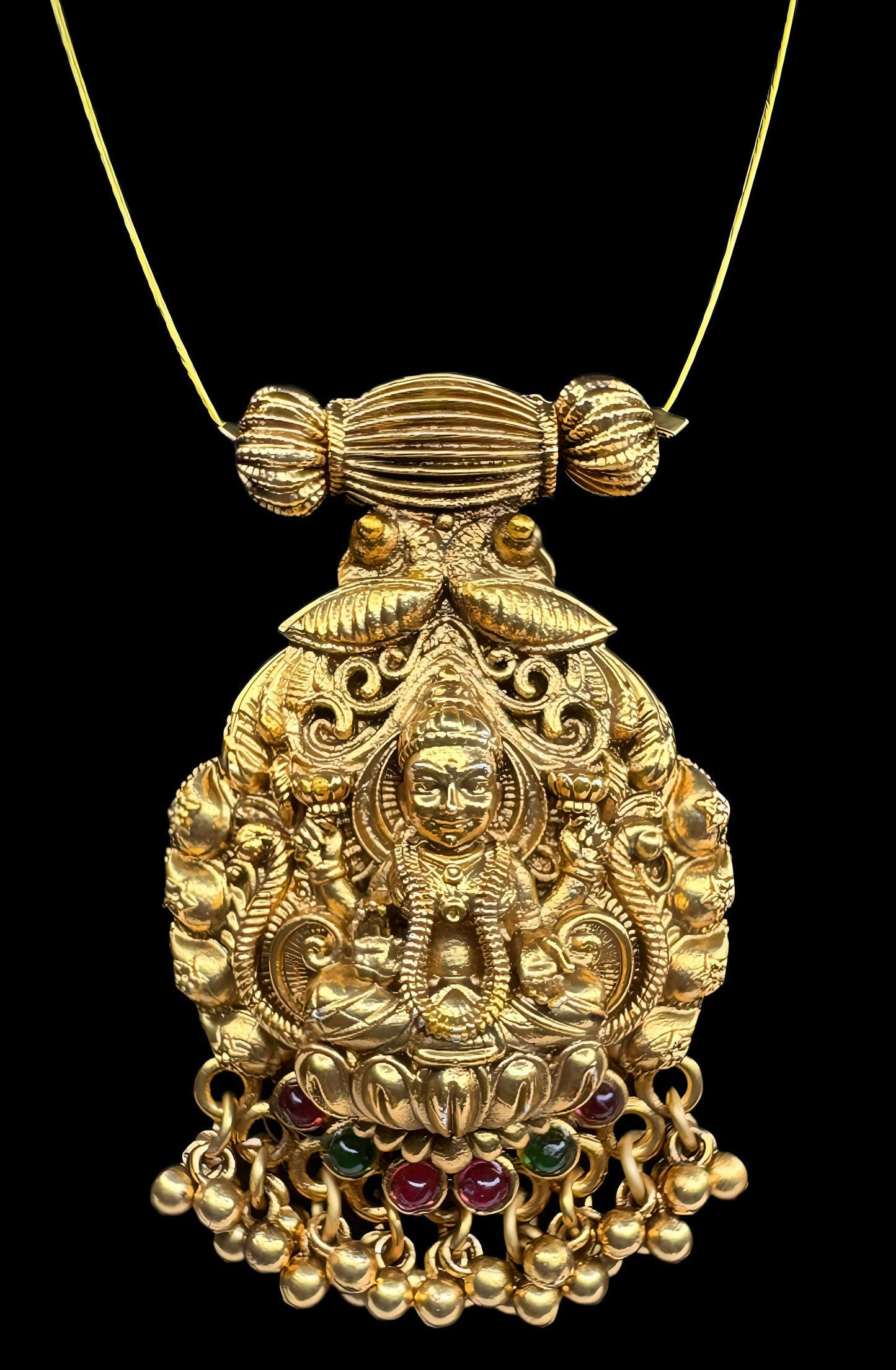 Antique Temple Jewellery Lakshmi Pendant with Chain & Earrings – Gold Plated Necklace Set (Code - DJ_011)