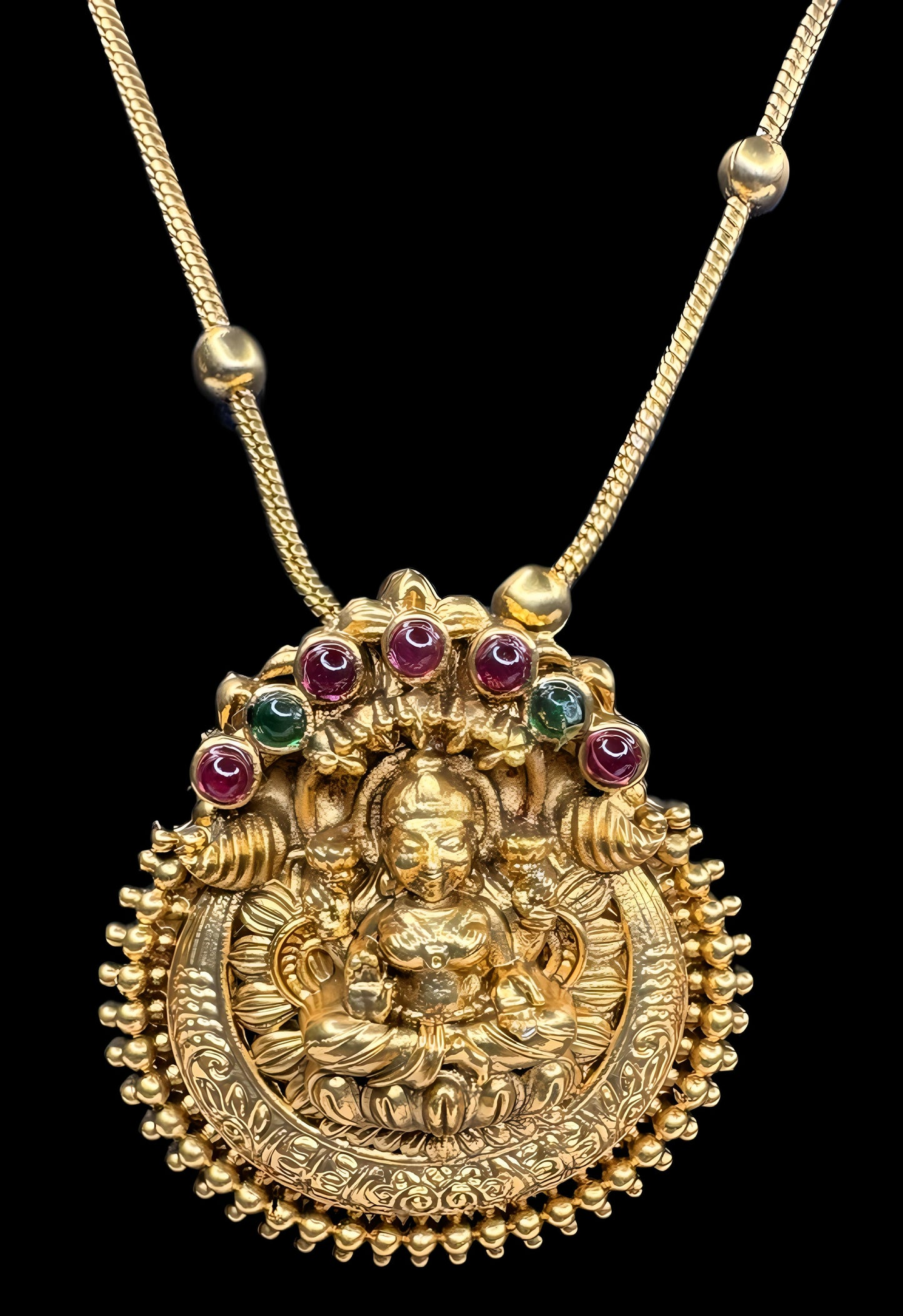 Traditional Temple Lakshmi Pendant Necklace Set with Earrings (Code - DJ_015)