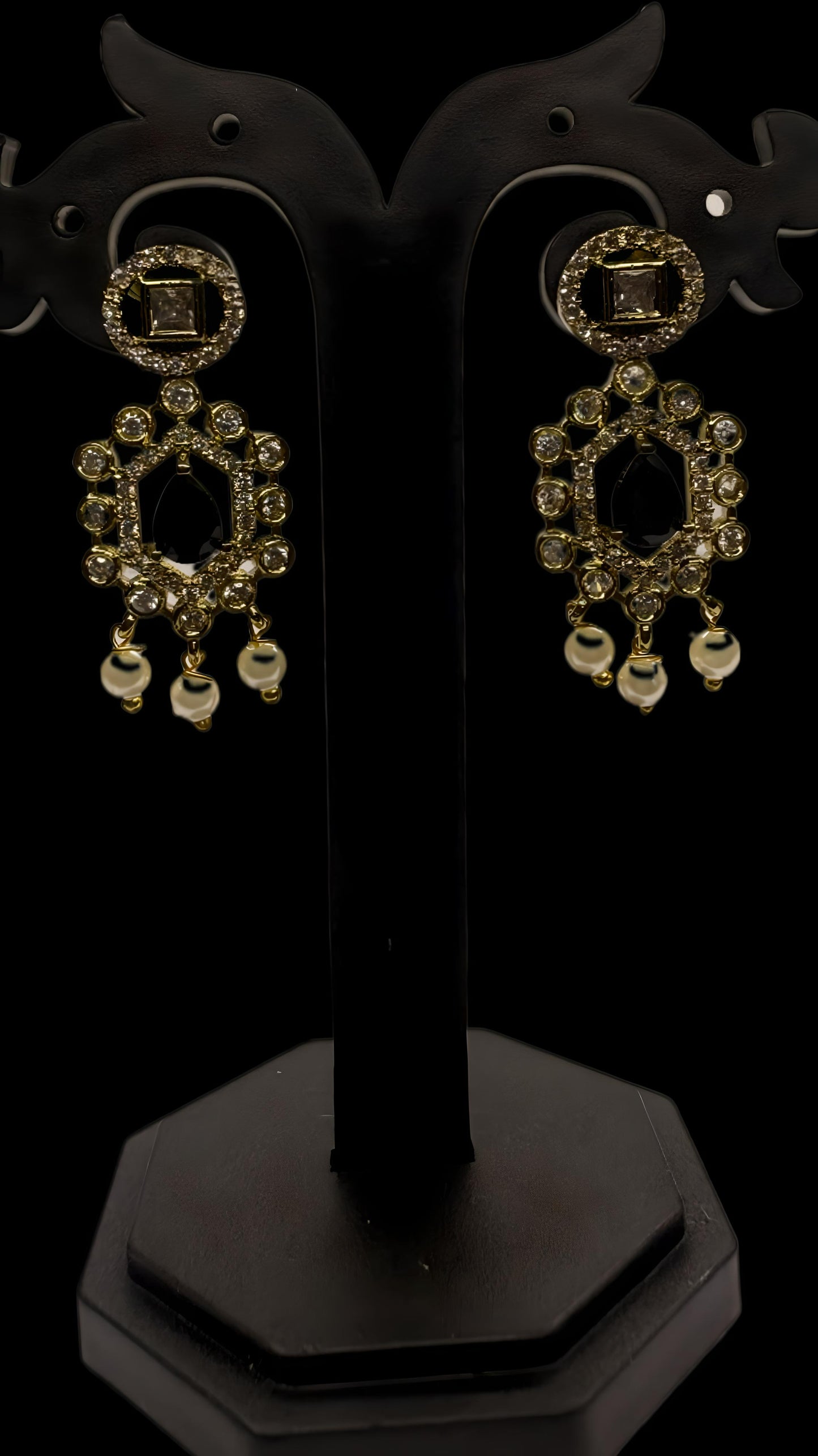 Kundan Black Stone Necklace Set with Pearls (Code - DJ_016)