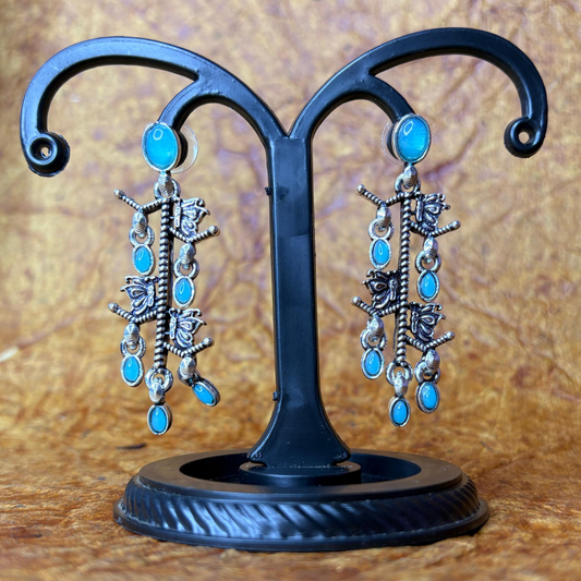 Oxidized Silver Earrings with Blue Stone Drops