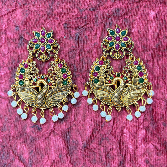 Gold-Plated Earrings with Multicolor Stones