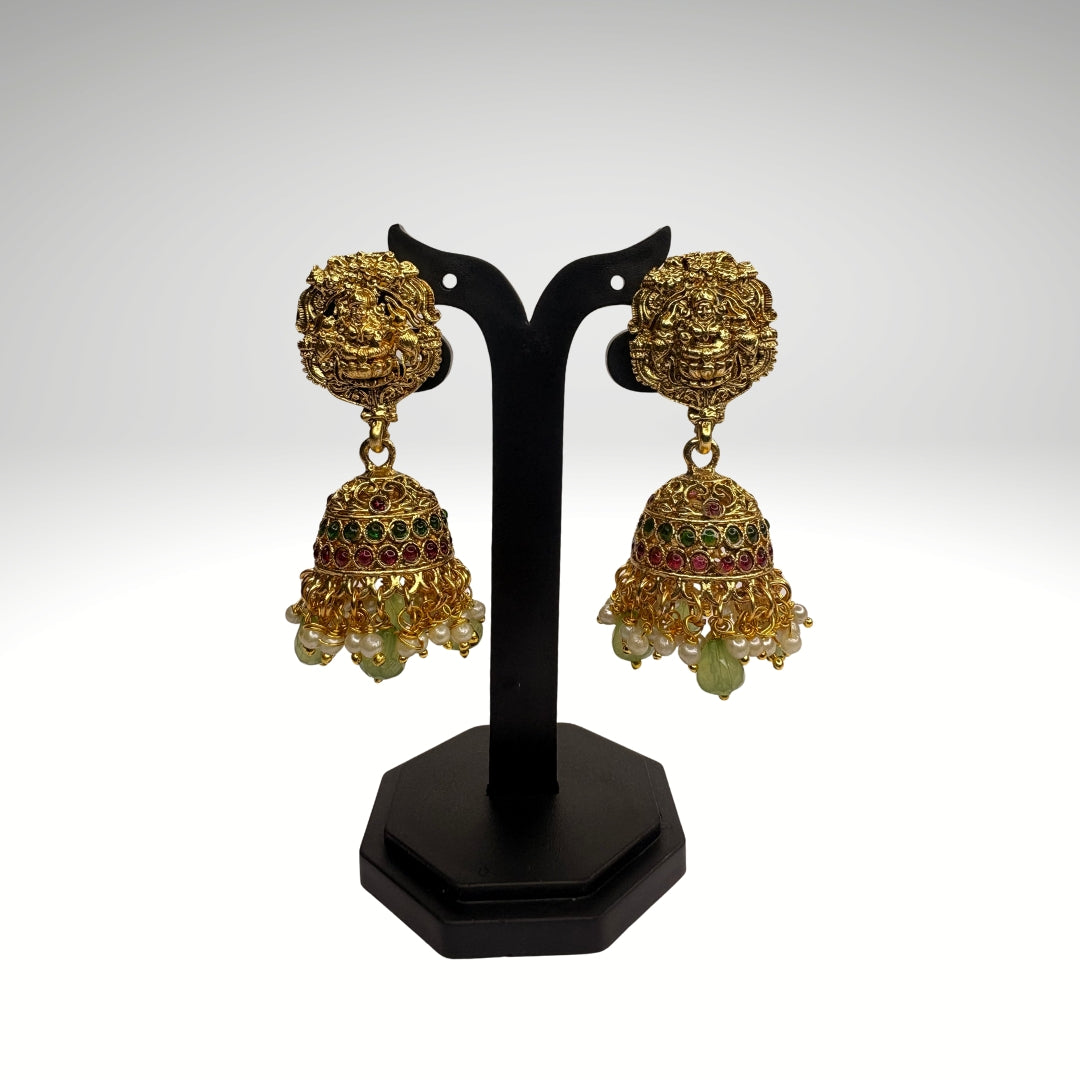 Temple-Style Long Haram Necklace Set with Lakshmi Pendant | DJ_004