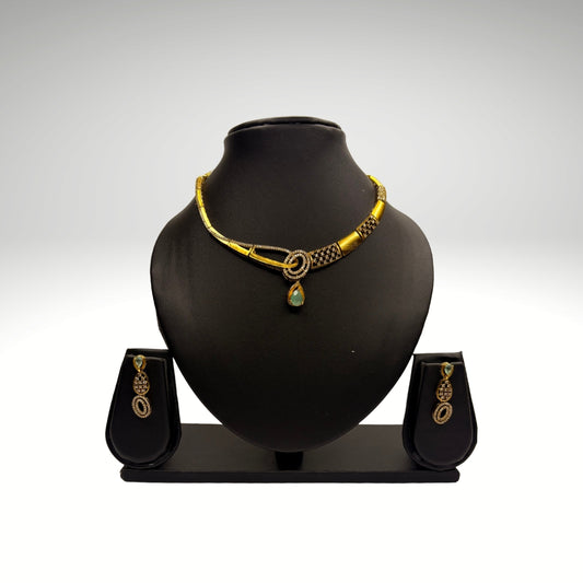 Elegant Gold-Plated Necklace Set with Earrings | DJ_002