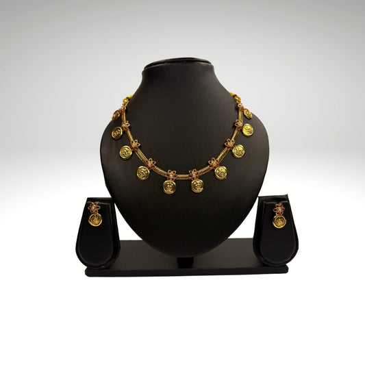 Temple Coin Necklace Set for Women – Traditional Gold Plated Jewelry (Code - DJ_017)