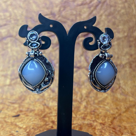 Oxidized Earrings with Grey Stone