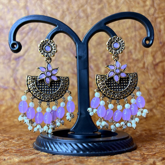 Floral Chandbali Earrings with Beads