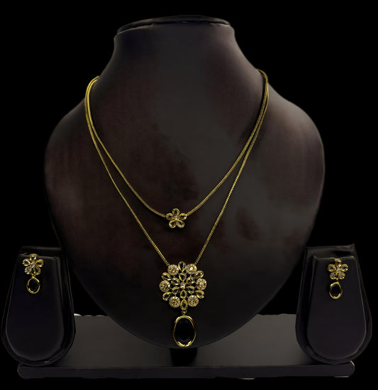 Dual-Layer Floral Pendant Necklace Set with Earrings | DJ_003