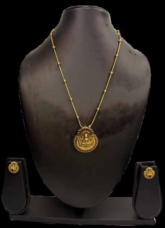 Traditional Temple Lakshmi Pendant Necklace Set with Earrings (Code - DJ_015)