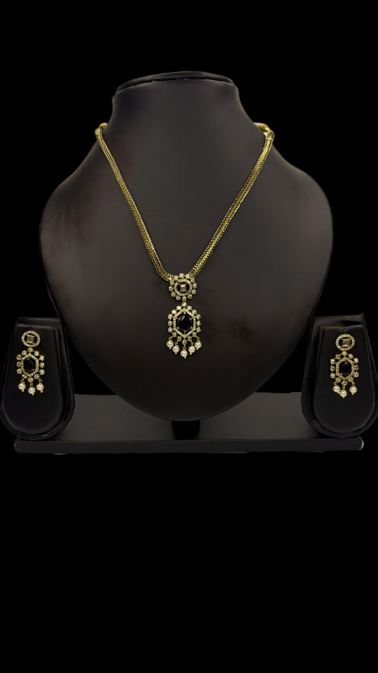 Kundan Black Stone Necklace Set with Pearls (Code - DJ_016)