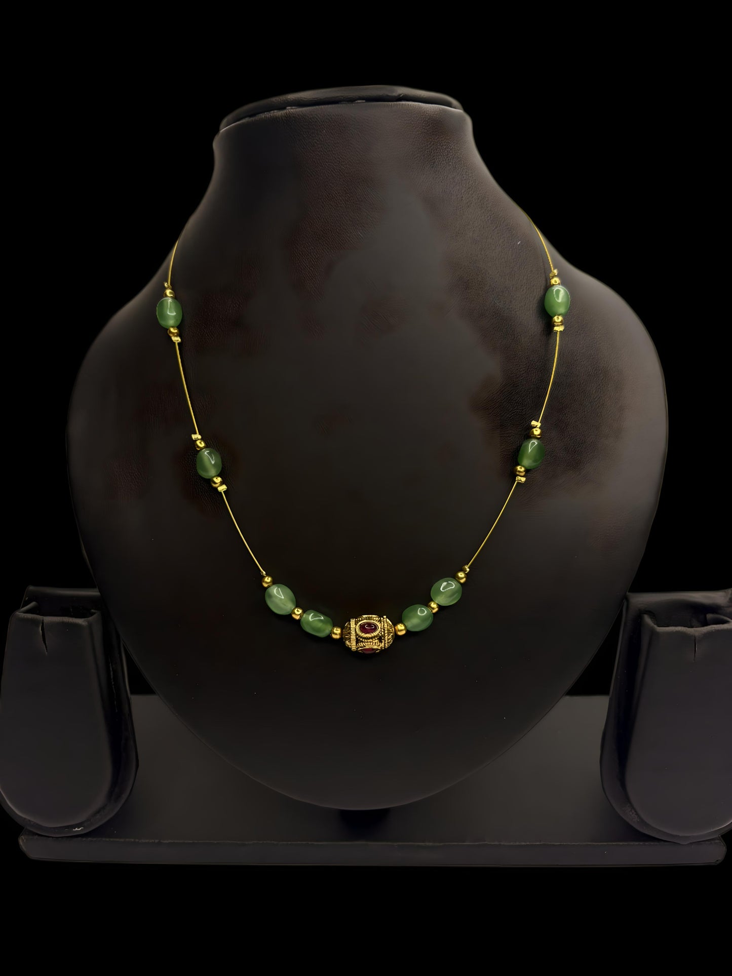 Green Bead Gold Plated Short Necklace – Elegant Minimalist Jewellery (Code - DJ_021)